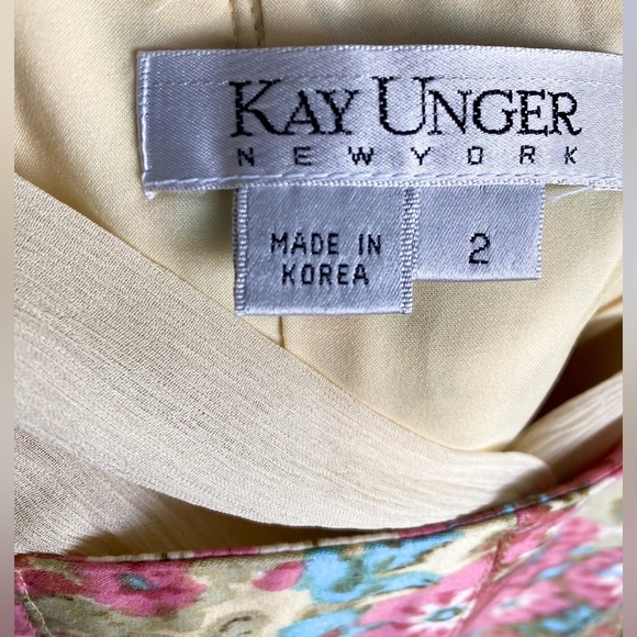 Kay Unger Floral Aline Dress Ivory Pink Formal Garden Wedding Event Victorian 2 - Picture 9 of 12